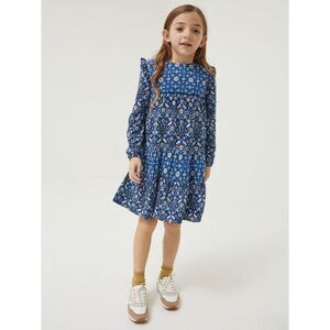 FATFACE Grace Floral Bird Print Blue Long Sleeve Boho Dress Size 12/13 EUC